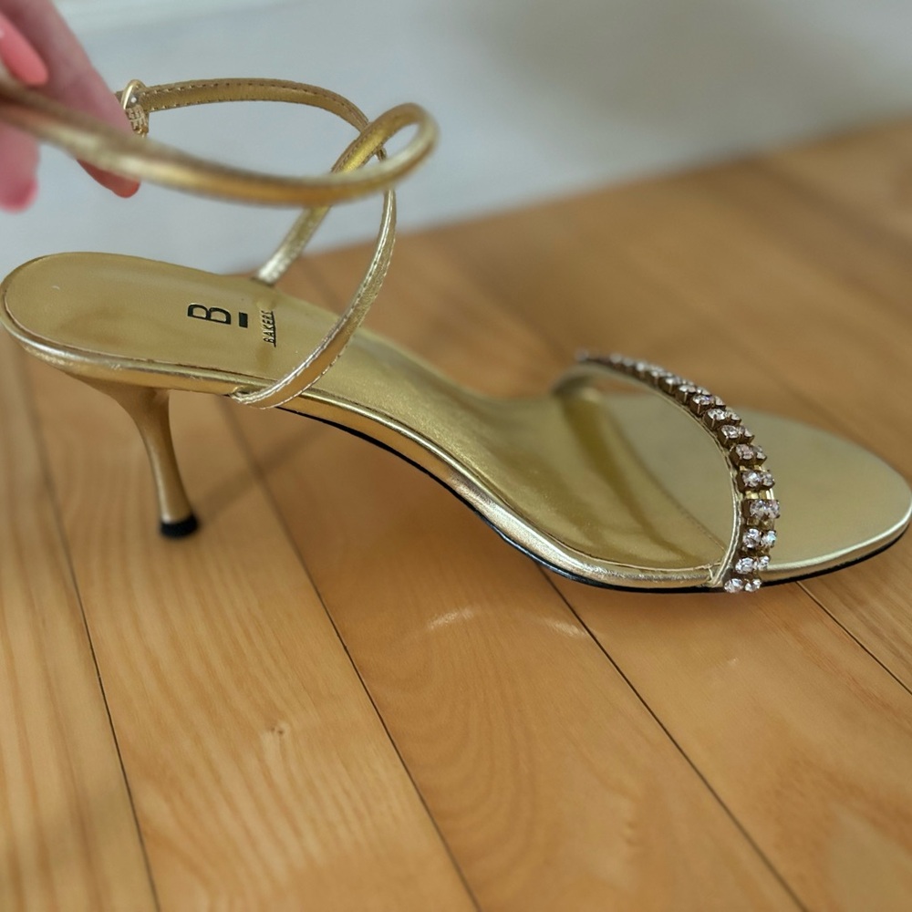 Gold diamond studded bakers 6.5 heels with crisscross ankle straps